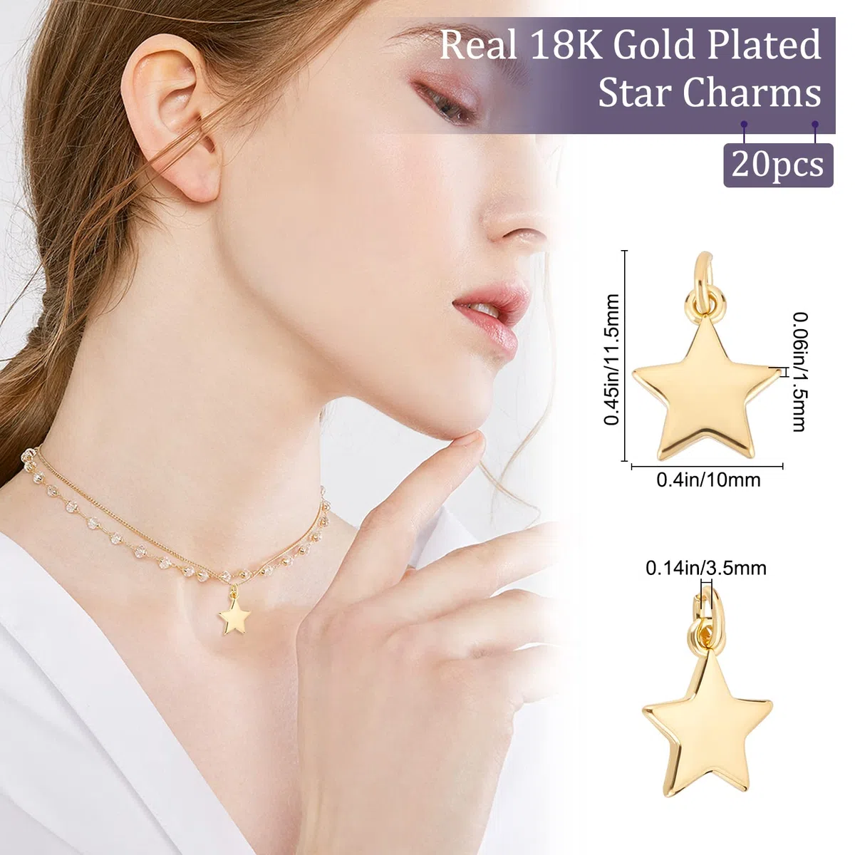 Beebeecraft 1 scatola 20 ciondoli A Forma di Stella D'Oro Pendenti Pendenti Pendenti Placcati In Oro 18K con Anello di Salto 10x11 mm per Creazione di Gioielli Fai-Da-Te Collana Braccialetto