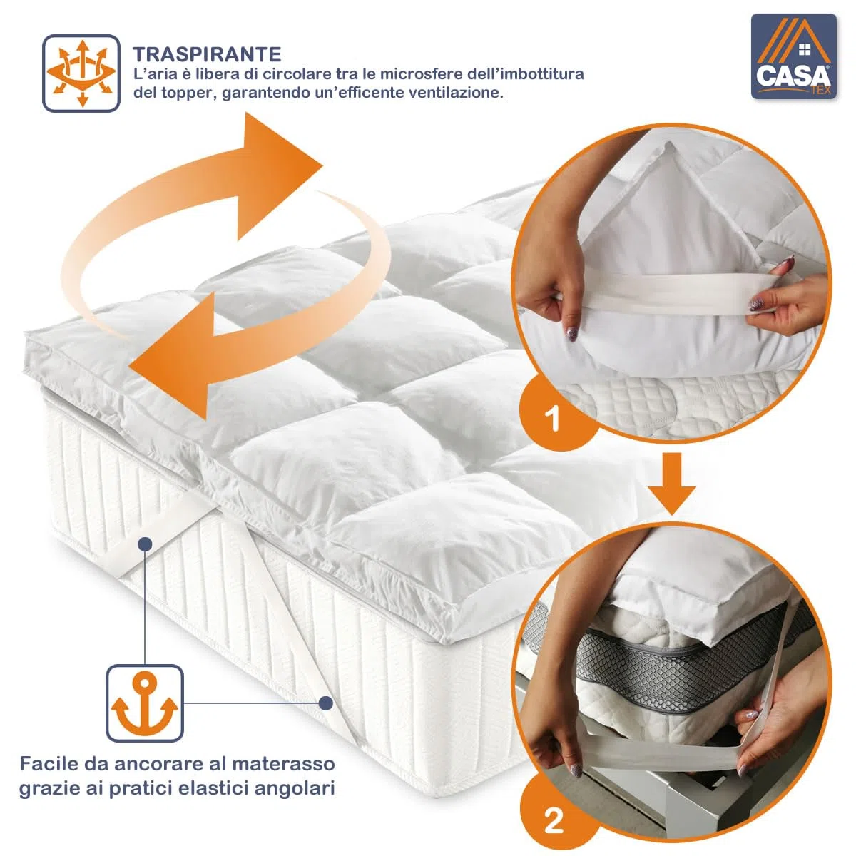 CASATEX | Topper Bed in Microsfere 5 cm – Coprimaterasso Trapuntato e Soffice, 100% Anallergico e Traspirante, corregge i difetti del materasso | Matrimoniale 170x200x5 cm