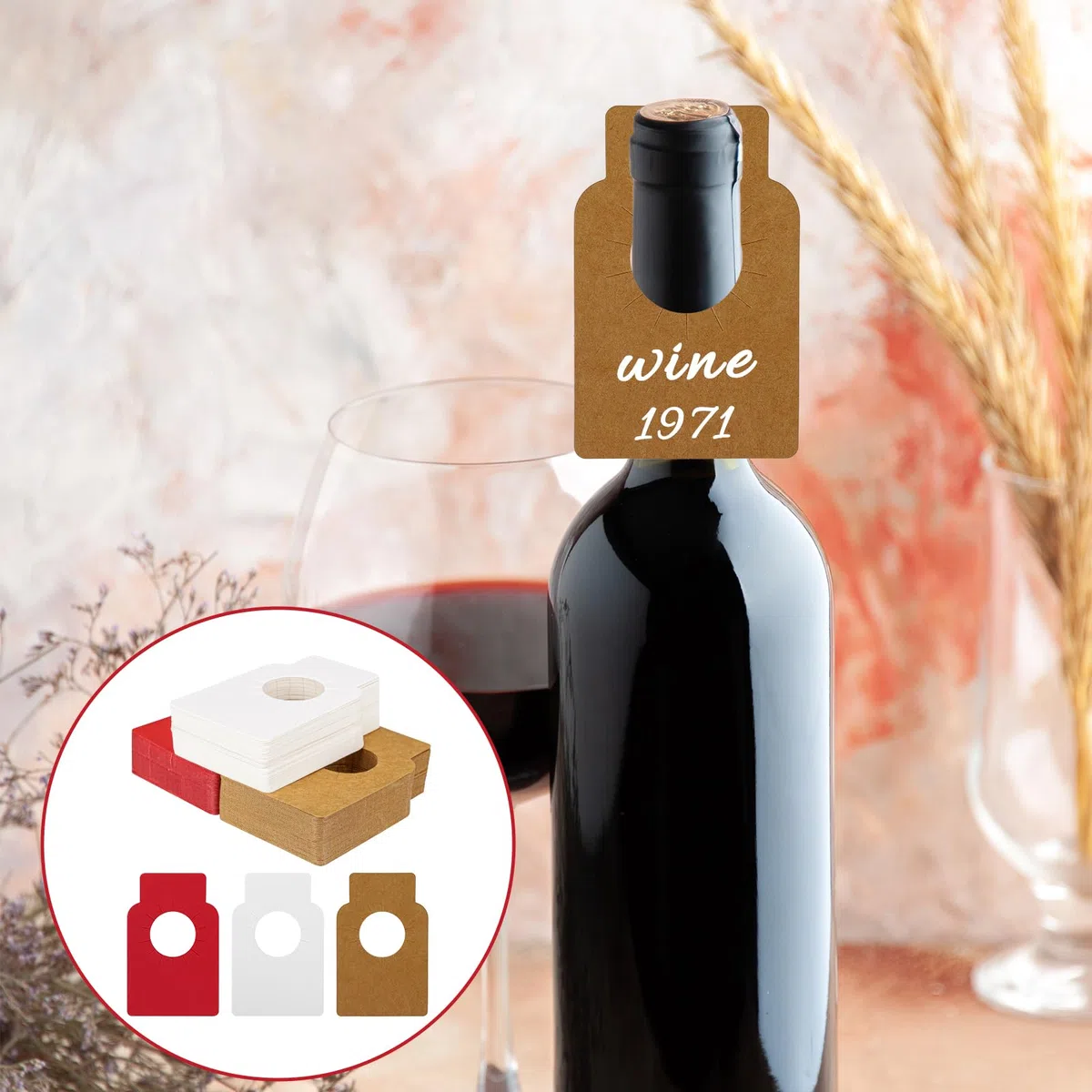 Salbsever 150 etichette di carta per bottiglie di vino, etichette per cantine di 3 colori, pennarelli riutilizzabili da appendere per portabottiglie di vino, etichette rosse su entrambi i lati per