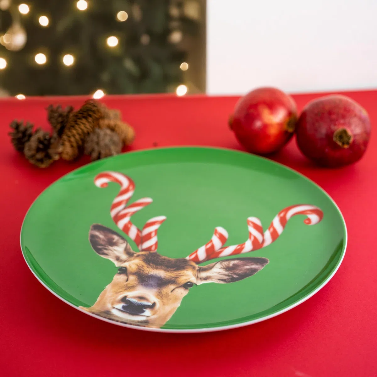 WD Lifestyle Piatto portapanettone Renna Candy cane