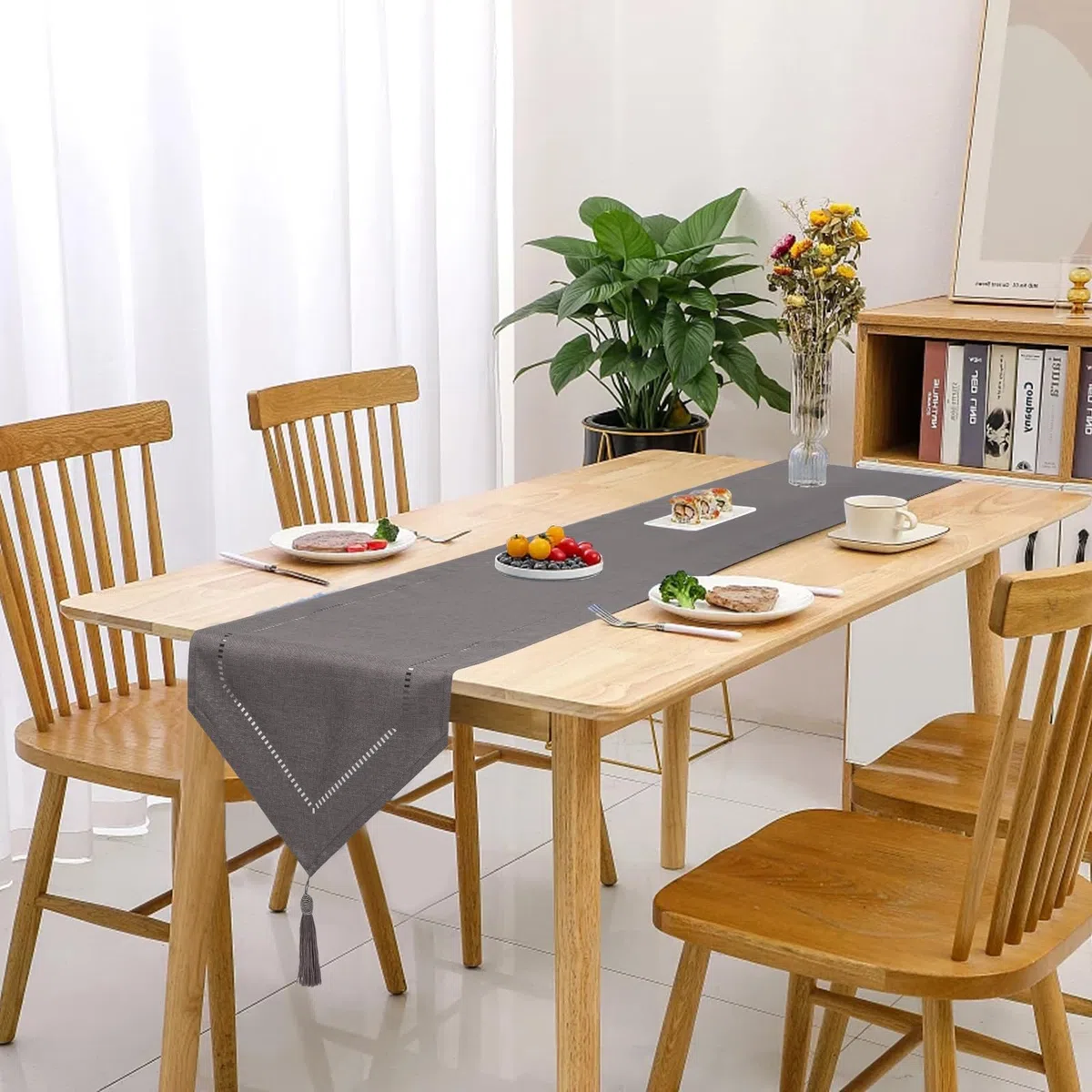 Runner da Tavola Crema Grigio 32 x 220 cm Moderno Innovativo Design Solido Lino Runner da Tavola, Lavabile di Alta Qualità di Grano Ear Design per Sala da pranzo Festa Decorazione di festa