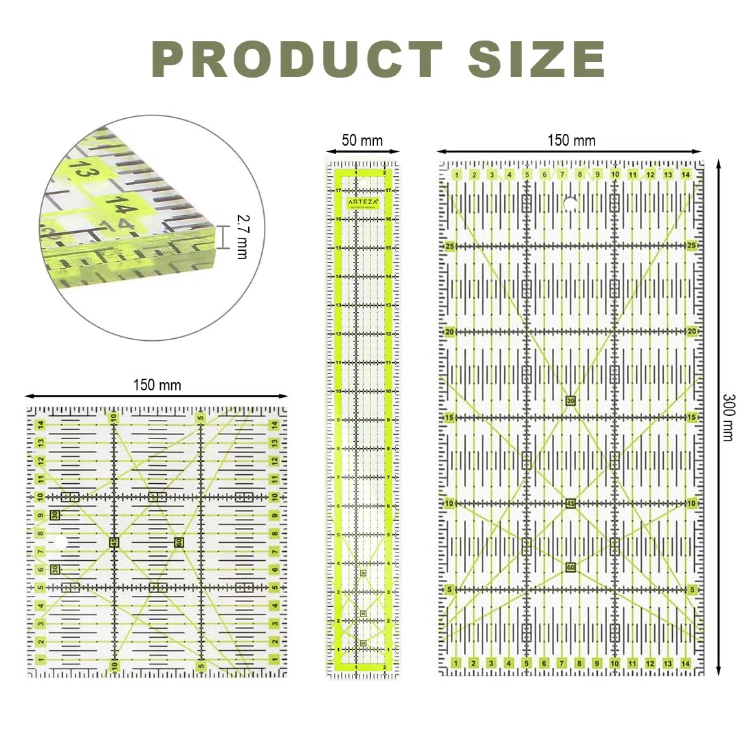 Set di righelli Patchwork Righello Acrilico da 3 Pezzi per Cucire con precisione triangolari, esagonali, trapezoidali, righelli per trapunte da 45 Gradi e 60 Gradi