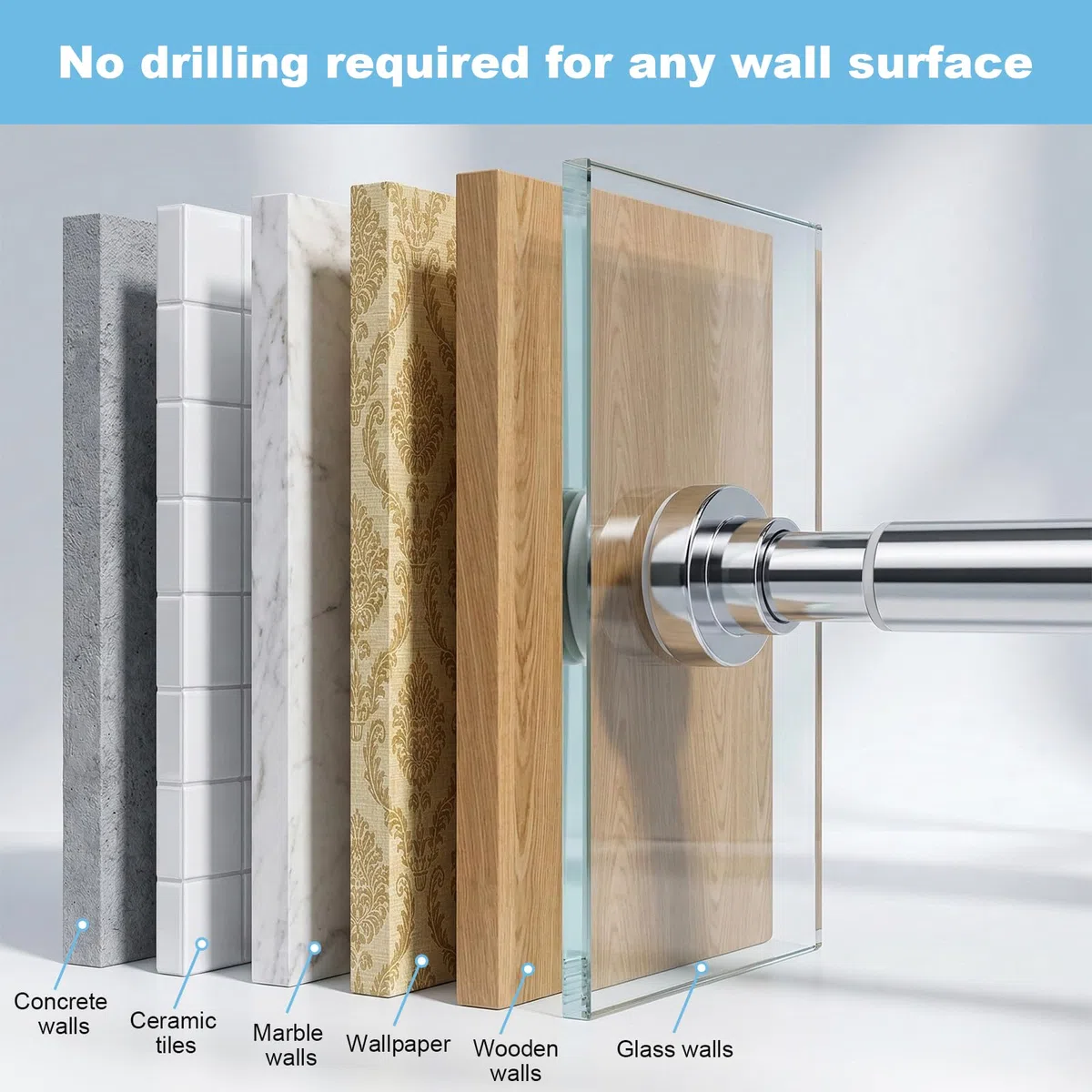 Carehabi Bastone Tenda a Pressione Tenda Doccia 85-200cm Ø 25 mm Asta Appendiabiti per Armadio per Tendaggi Doccia Aperture Delle Porte e Armadio