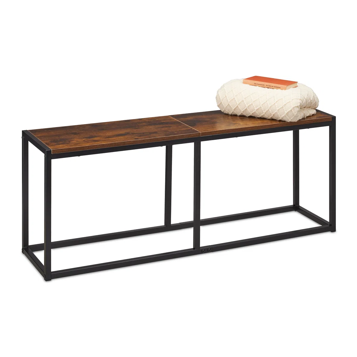 Panca Relaxdays, Sala da Pranzo, Panca da Soggiorno e corridoio, HxLxP: 47 x 120 x 30 cm, Metallo, Industriale/Nero
