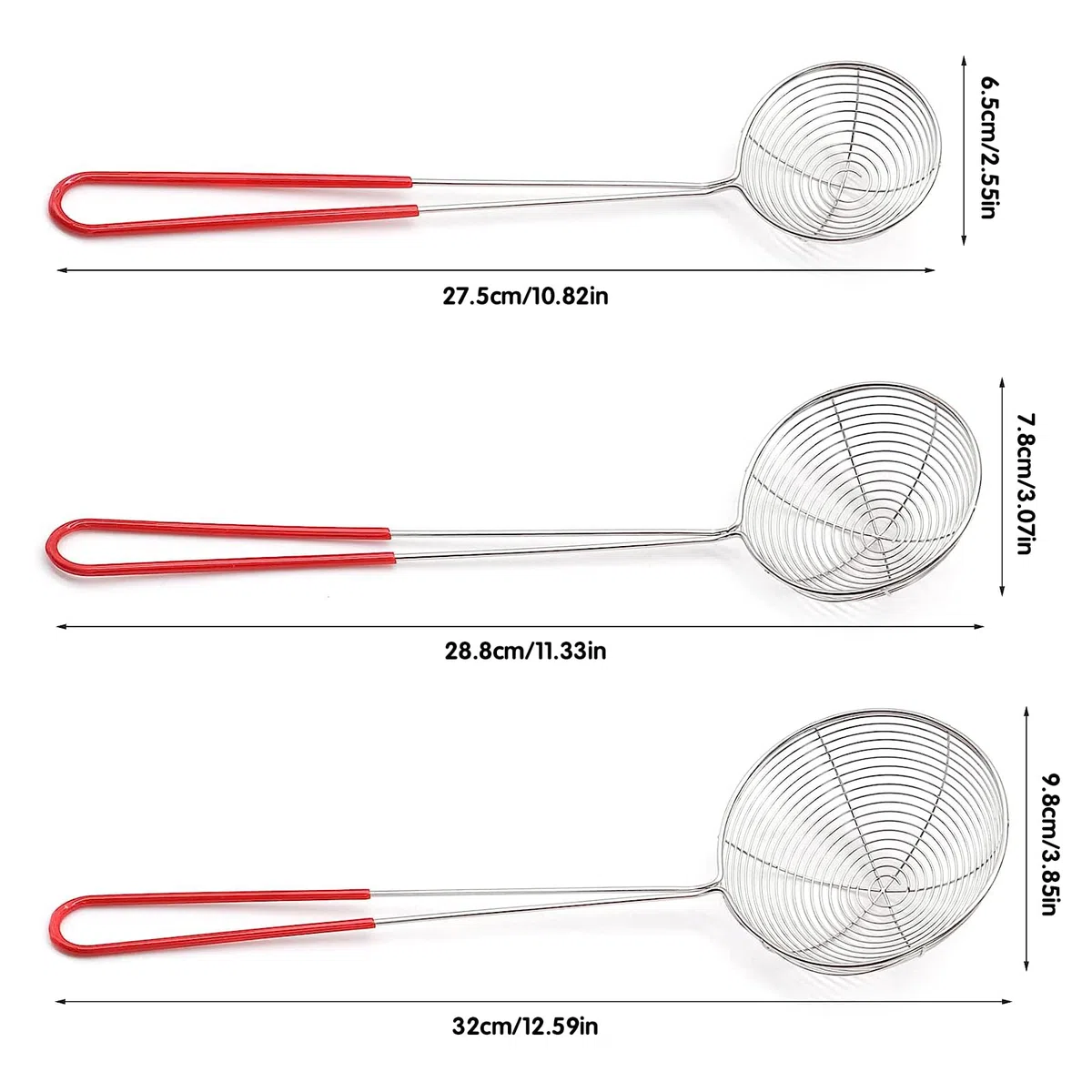 Cucchiaio Forato in Acciaio Inossidabile, Set di 3 Scolapasta in Acciaio Inossidabile,Colino a Ragno, Cucchiaio a Rete da Cucina, Cucchiaio Forato per Colino per Pasta, per Friggere in Cucina