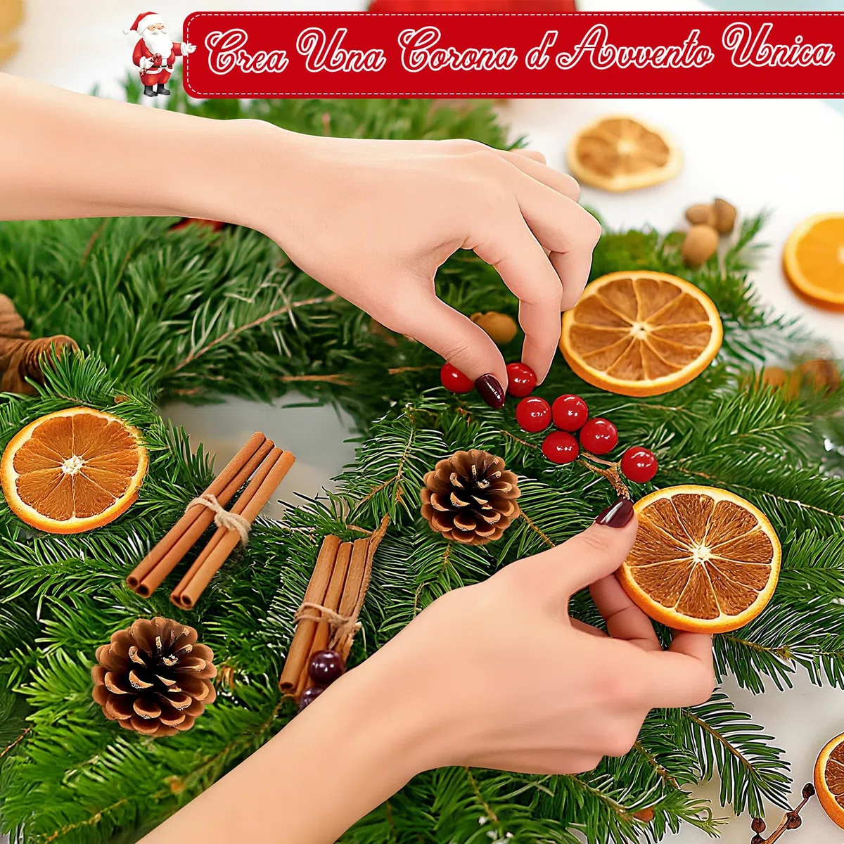 MELLIEX 41 Pezzi Potpourri Natalizio, Decorazione Ghirlande Natalizia Set Corona Avvento con Bastoncini di Cannella, Fette d'Arancia Essiccate e Spago di Iuta