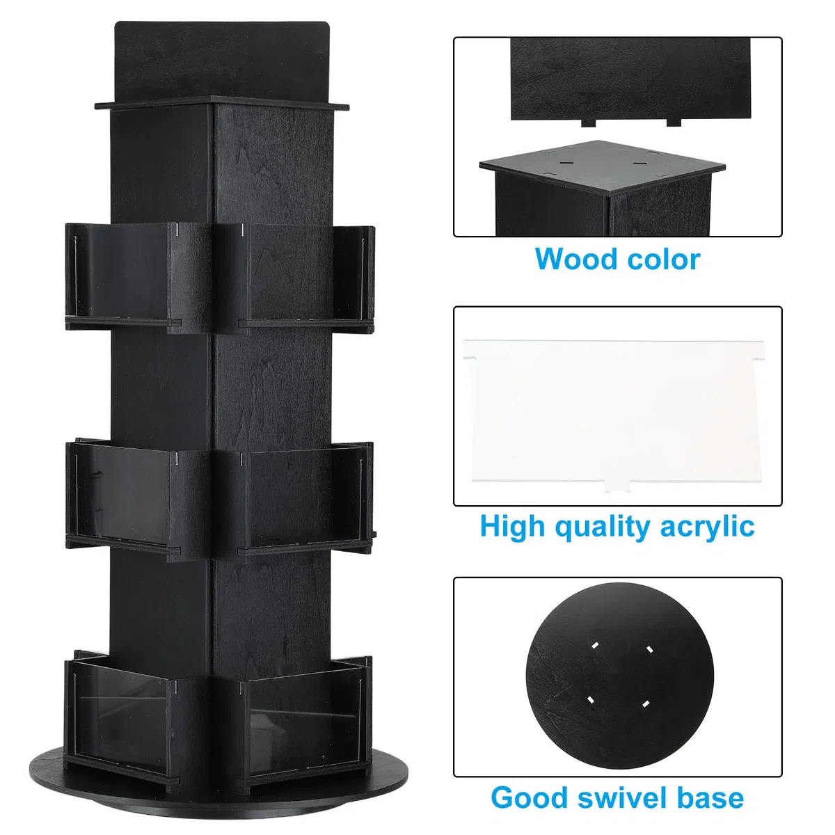 PATIKIL Portacarte Girevole, Supporto Girevole A 3 Livelli in Legno per Cartoline Portacarte per caffè Tavolo Retail, Nero