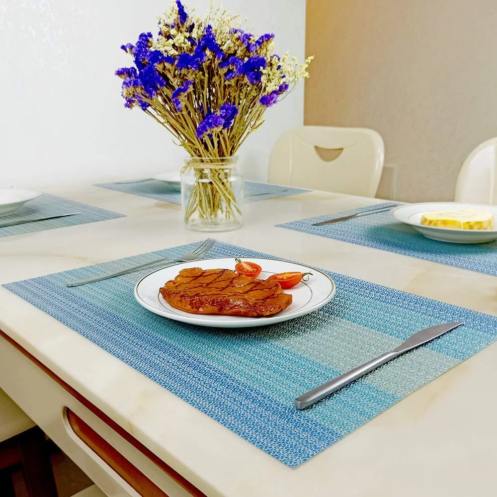 Tovagliette Americana Plastica Lavabili,Facile Pulizia PVC Tovagliette Colazione,Antiscivolo,Antimacchia,Resistenti al Calore,per Cucina Hotels Ristorante Set di 6 (Blu)