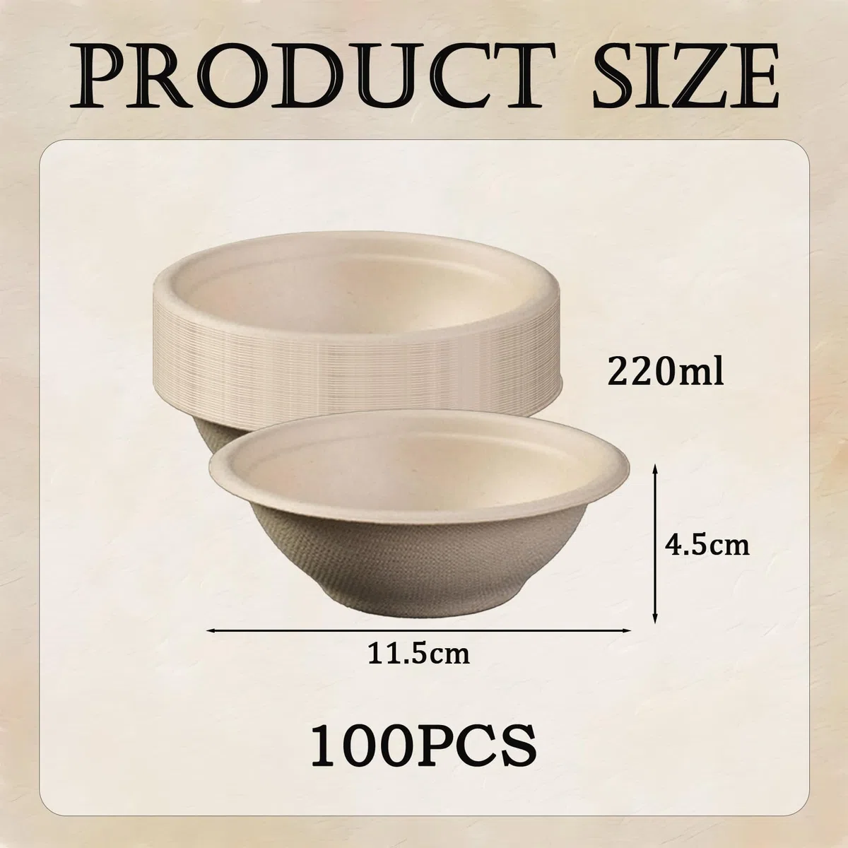 100 Pezzi Ciotole di Carta Usa e Getta, Marrone,Ciotole Monouso Bio 220 ml, Rotonde,Resistenti al Freddo e al Calore,100% Biodegradabile, Rigide in Bagassa per Insalata Picnic, Barbecue, Feste