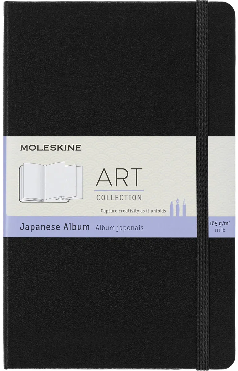 Moleskine Art Japanese Album, Blocco da Disegno, Copertina Rigida, Chiusura Elastica, Carta Adatta a Penne, Pastelli e Carboncino, Colore Nero, Formato Large 13 x 21 cm, 48 Pagine