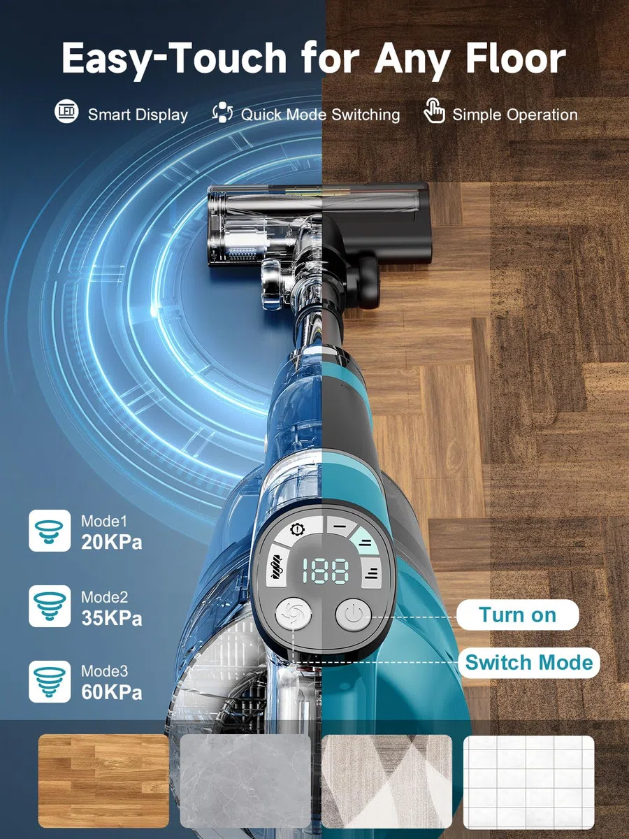 700W/60000Pa Aspirapolvere Senza Fili, Scopa Elettrica senza Filo Potente 70 Min Autonomia, Anti-groviglio/OLED Schermo/2,0L Cup Aspirapolvere Senza Fili Potente, Adatto per Tappeti/Pavimenti/Capelli