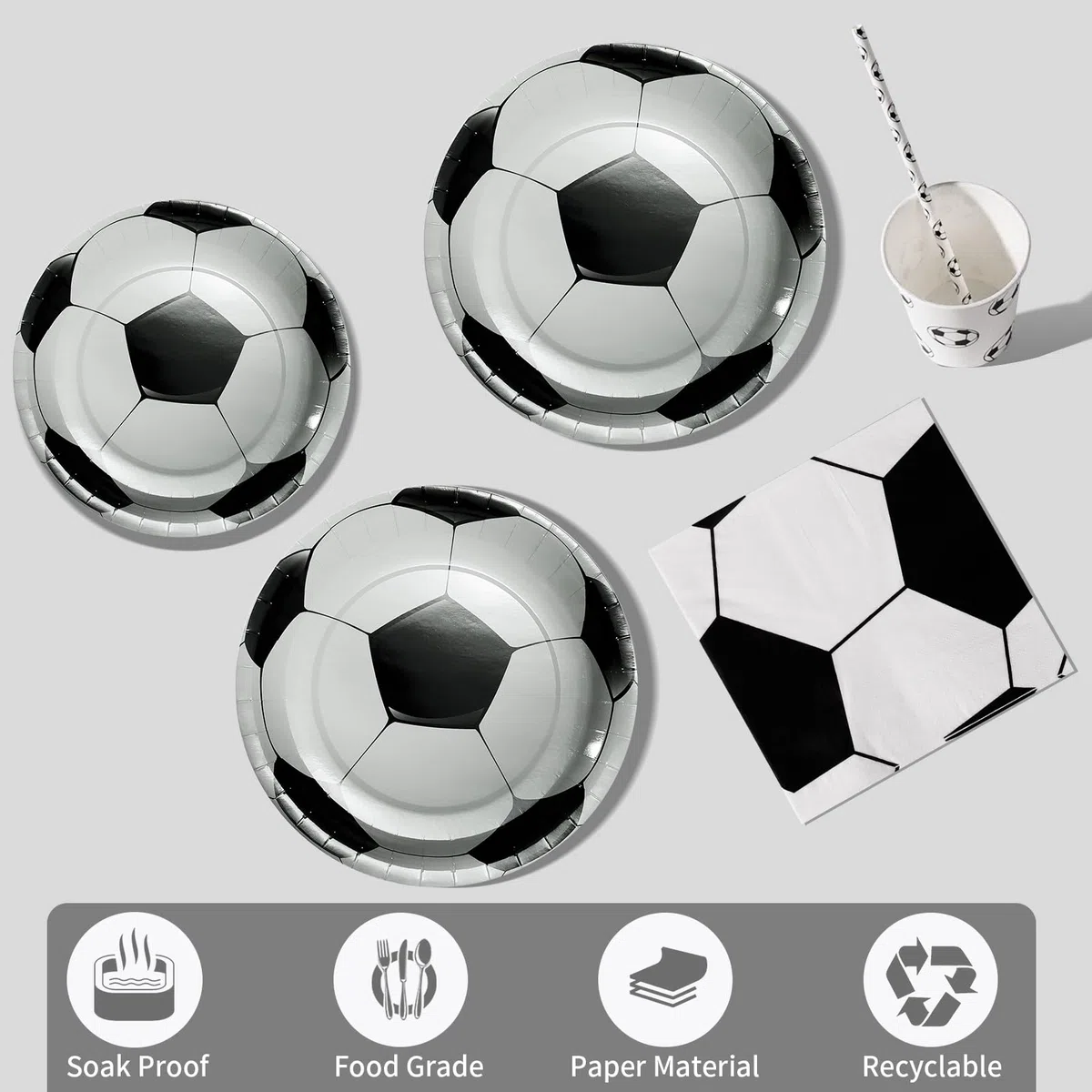 Decorazioni per feste di calcio per 20 ospiti, set da tavola include piatti di carta da calcio, per tema sportivo festa di compleanno, baby shower decorazioni per feste