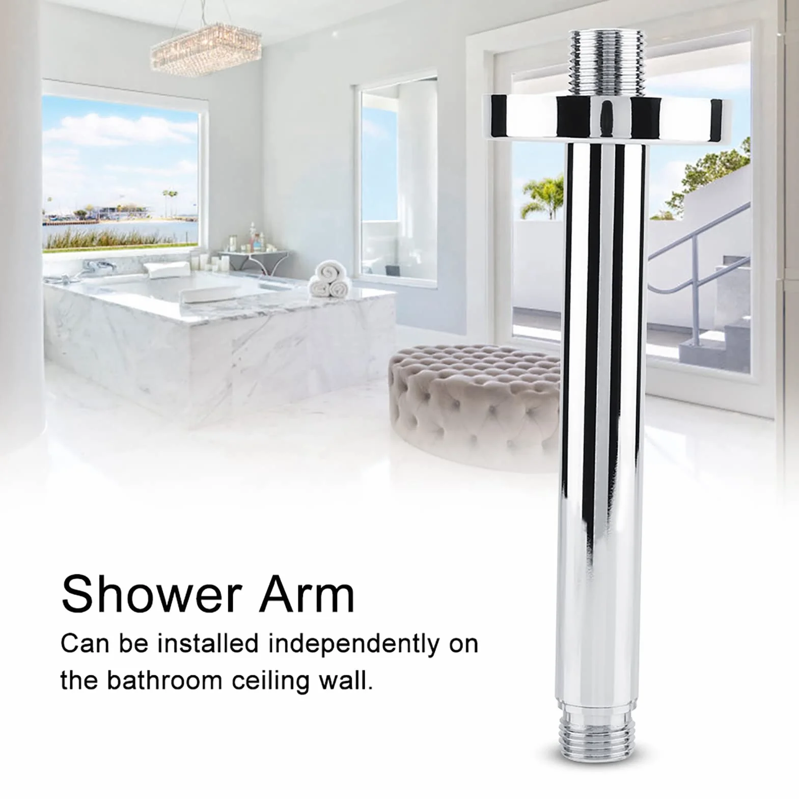 Braccio doccia a parete, braccio doccia in acciaio inox, braccio doccia rotondo in acciaio inox, supporto da parete per soffione doccia a soffitto bagno (8