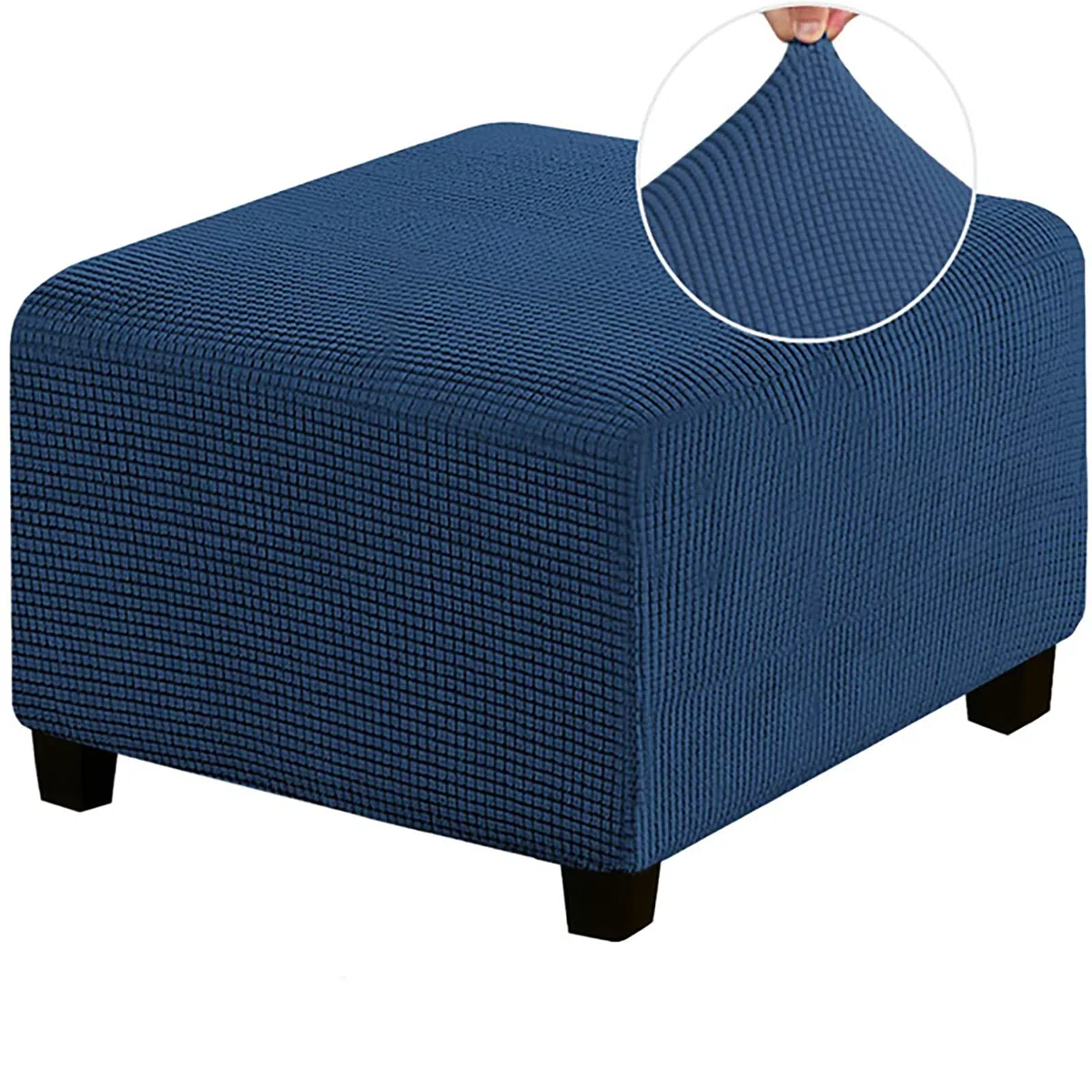 Copertura quadrata per ottomana, caratteristica copertura protettiva per poggiapiedi in morbido tessuto jacquard elasticizzato, protezioni rimovibili antiscivolo per mobili, (Deep Blue)