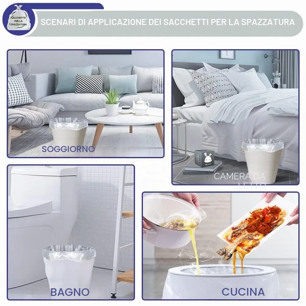 XUXRUS Sacchi piccoli Spazzaturaper 5 litri Sacchetti immondizia Riciclati per carichi pesanti,adatto per bagno,cucina, camera da letto (Bianche,200 pezzi)