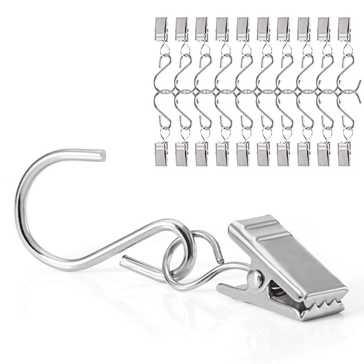 40 Pezzi Clip per Tenda con Ganci,Ganci Appendiabitiv in Metallo, Mollette Metalliche con Ganci,Clip per Foto con Scatola (Argento)