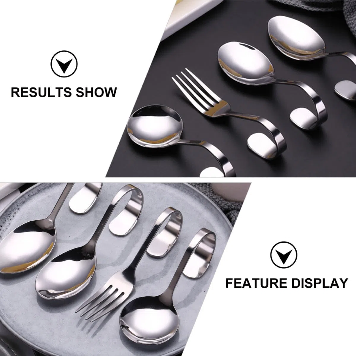 Alipis 6 Cucchiai Manico Curvo in Acciaio Inox Set per Dessert e Insalata Paletta Curva per Servire in Ristoranti e Casa