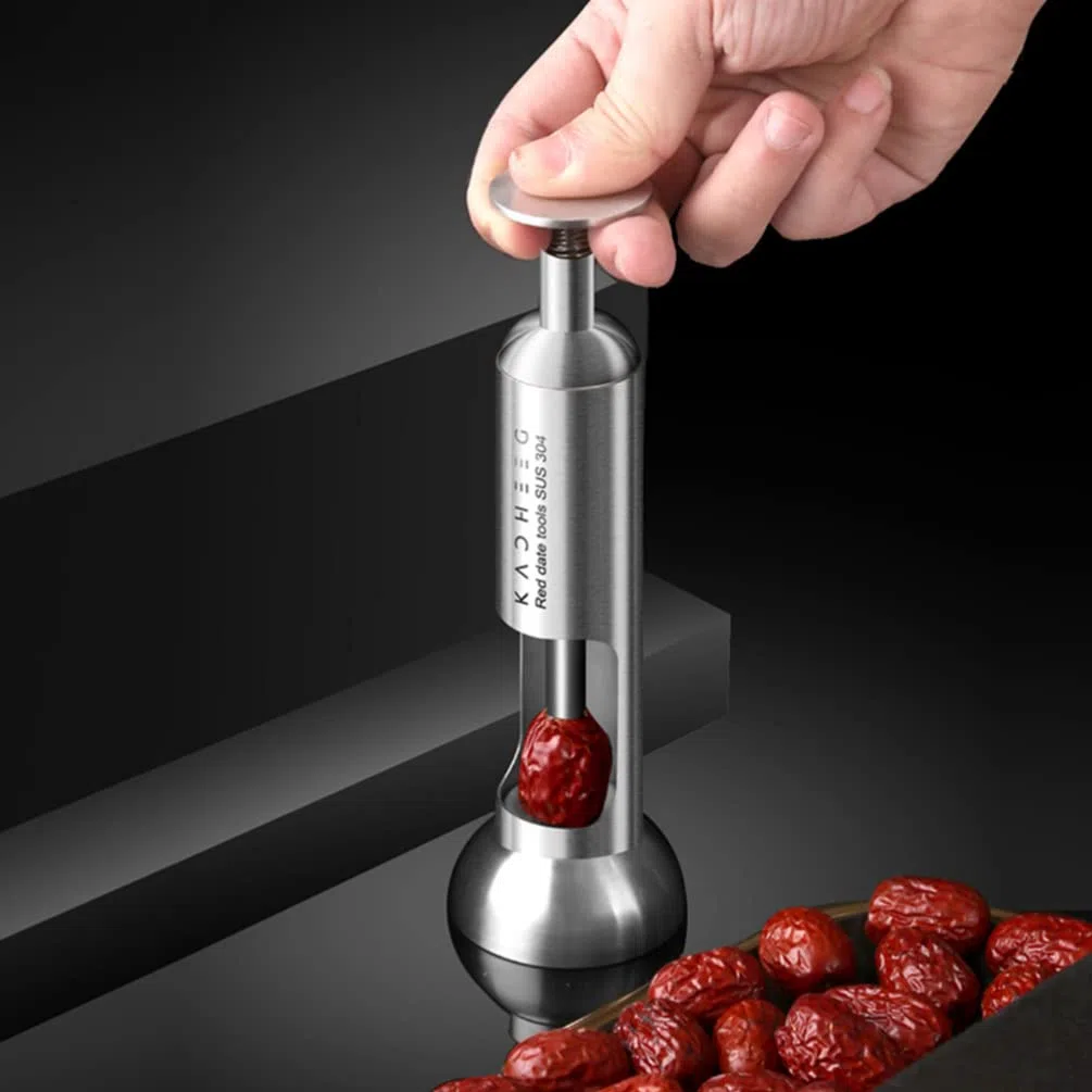 BESTonZON Snocciolatore per ciliegie, in acciaio inox, manuale, per rimuovere rapidamente le pietre di frutta, colore: argento