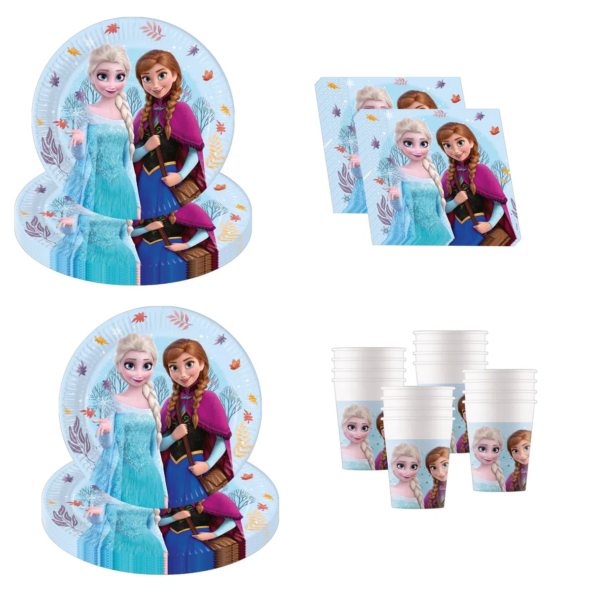 Procos - Decorazione di compleanno Frozen Idillio, 52 pezzi, piatti, bicchieri e tovaglioli di carta per feste di compleanno per bambini, articoli per la tavola