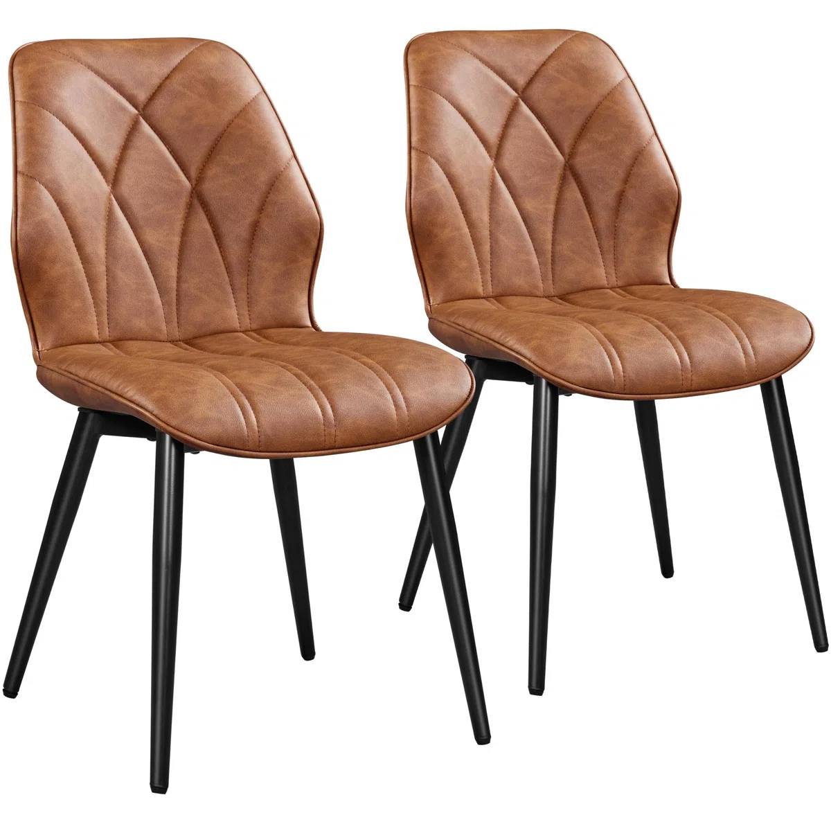 Yaheetech Set 2 Sedie Sala da Pranzo Moderne Imbottite in Ecopelle Eleganti con Schienale Ergonomico Gambe Telaio in Metallo Portata 136 kg Marrone Retro
