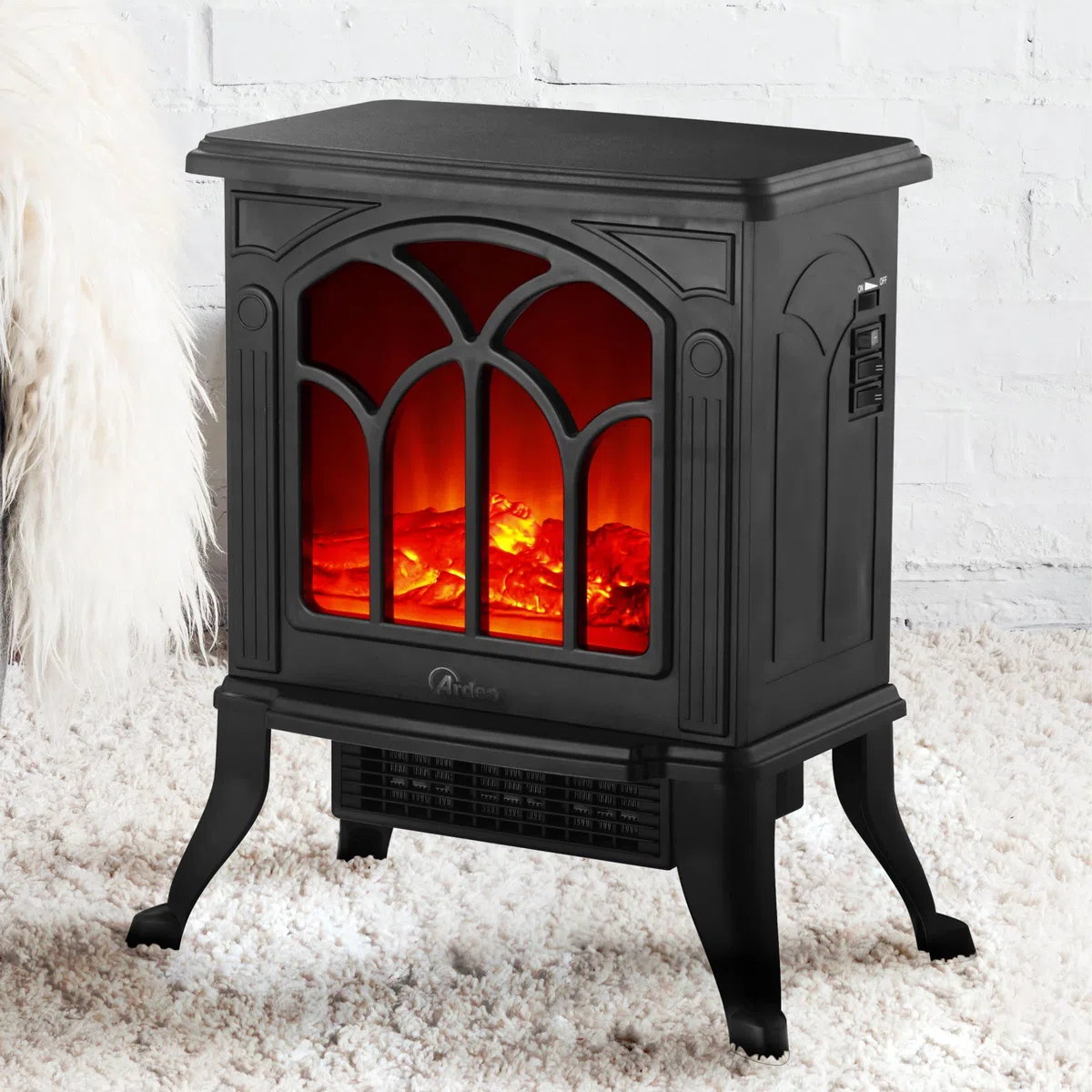 ARDES - AR354 Camino Elettrico Ceramico Effetto Legna Ardente CAMINO' JR, Caminetto Elettrico Fiamma Regolabile e Termostato, Stufa Finto Camino Elettrica, Stufa Elettrica Effetto Camino Classico Nero