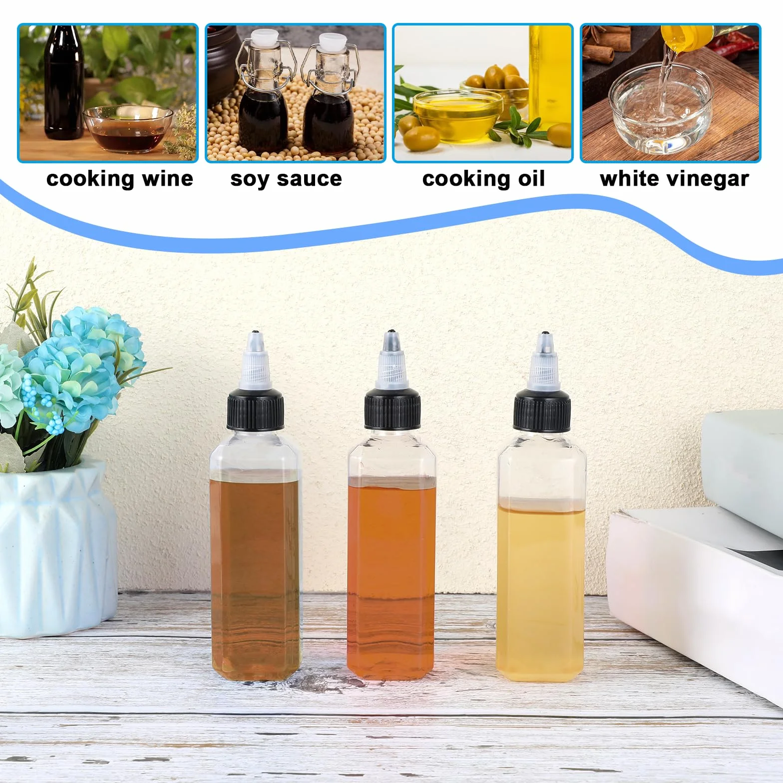 Qianyu 4 bottiglie per olio da spremere con tappo a vite, contenitore per condimenti liquidi a prova di perdite, per salsa di soia, aceto, sciroppo, ketchup, artigianato, cucina, casa