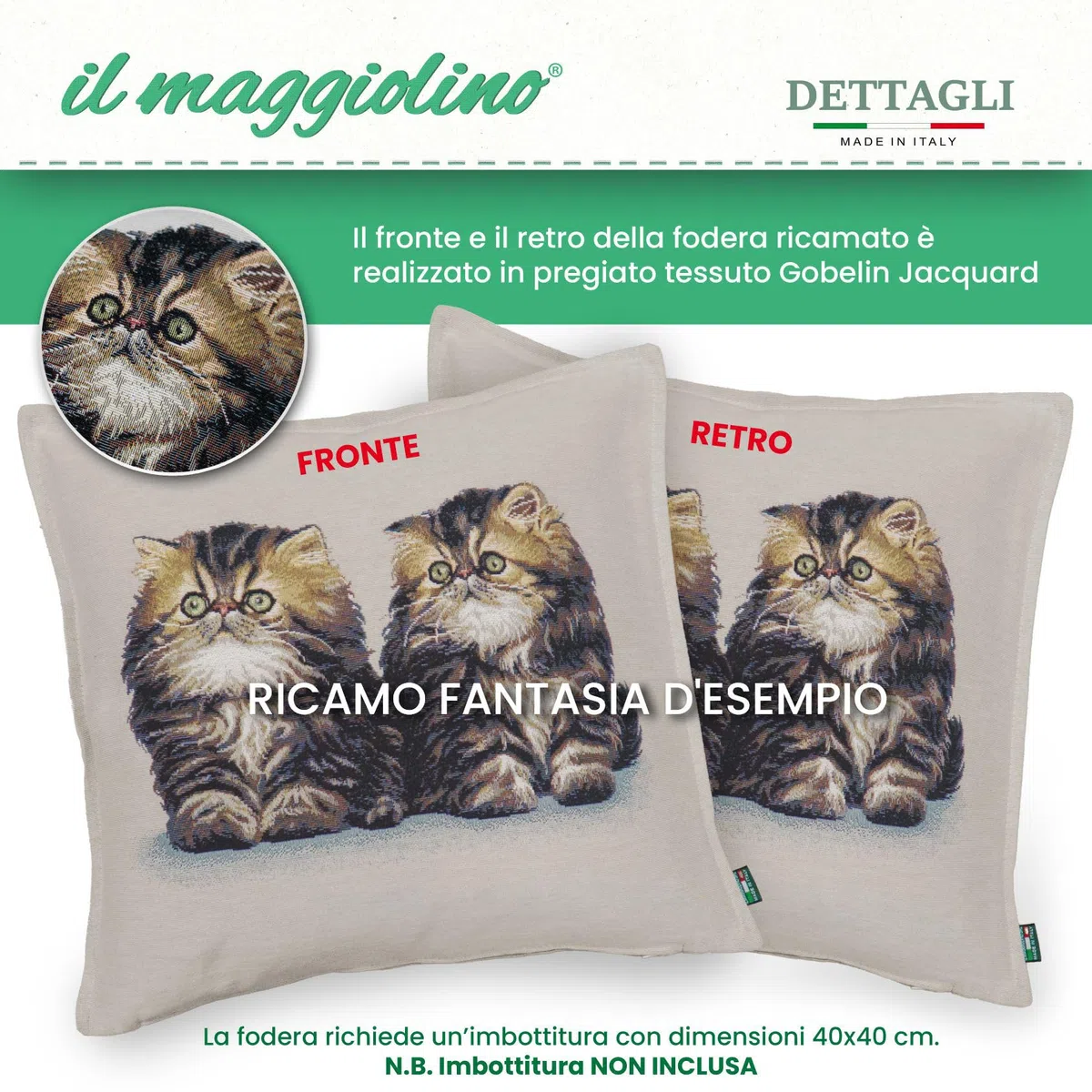 IL MAGGIOLINO | Fodera 40x40 Gobelin con Stampa Scoiattolo, Tessuto Doppio, Cerniera Nascosta, Made in Italy