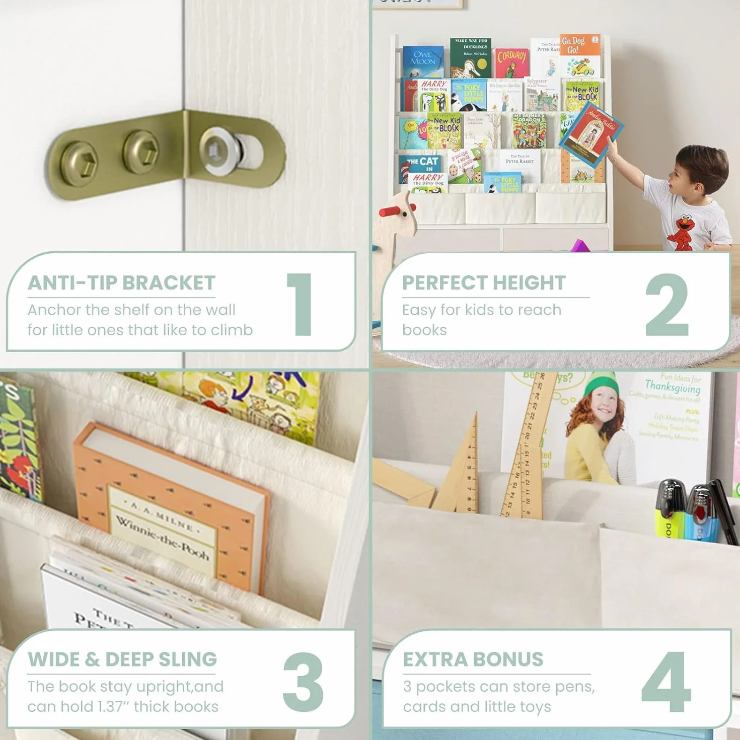HEYOUTH Scaffale Libri Montessori in Legno Massello con 2 Contenitori e 4 Ripiani Aperti - Mobile Bambini, Libreria con Anti-Ribaltamento 86x70x28cm