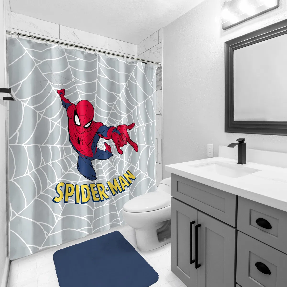 Jay Franco Marvel Spiderman Tenda da Doccia 178 x 182 cm - Decorazione da Bagno in Tessuto per Supereroi