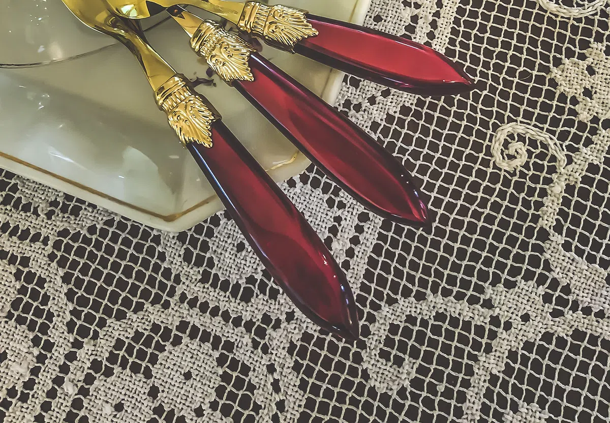 Rivadossi Laura Oro Bordeaux - Set di Pala e Coltello per Torta, 2 Pezzi - 100% Made in Italy, Artigianalità e Design - Acciaio Inox 18/10