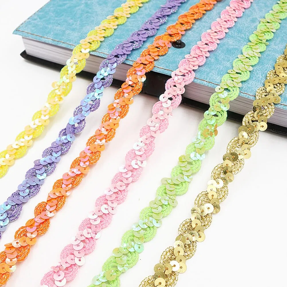 Nastro elastico con paillettes luccicanti, 15 mm, accessorio per abbigliamento, a forma di S, paillette ondulate, per costumi da palcoscenico (oro, 25 m)