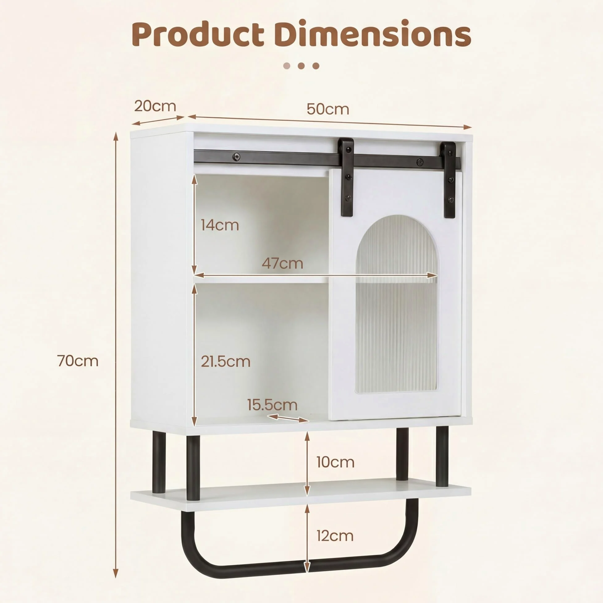 LIFEZEAL Armadio a Parete per Bagno, Armadio con Porta Asciugamani e Scomparto Aperto, Mobile Sospeso per Bagno, Cucina, Soggiorno, 50 x 20 x 70 cm (Bianco)
