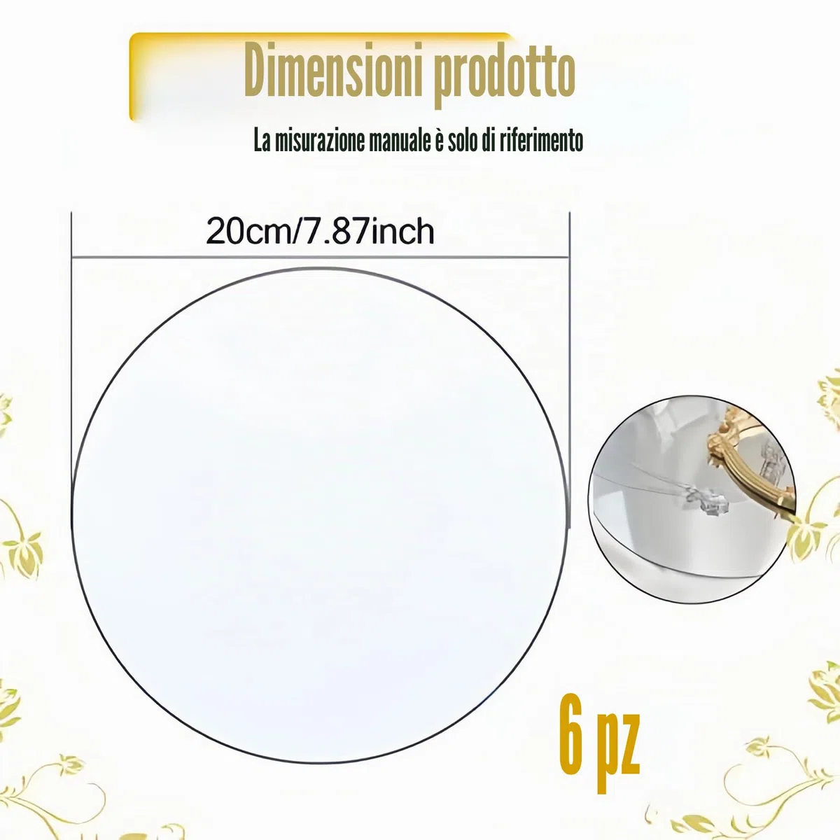 6 vassoi rotondi a specchio per decorare, piatto rotondo a specchio, in vetro acrilico, per tavolo da matrimonio, tavolo, decorazione per la casa (diametro 20 cm)