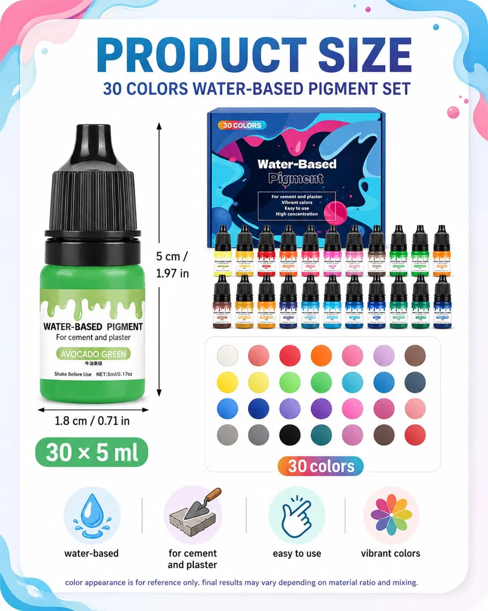 30 Colori Pigmenti a Base d'Acqua Altamente Concentrati per Gesso Ceramico, Stampi, Resina Epossidica, Cemento & Fai da Te