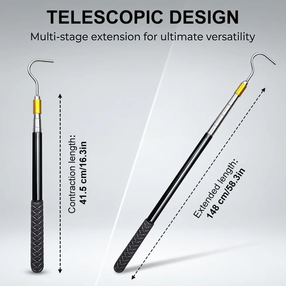 FARYODI Asta telescopica da 150 cm con gancio per tenda parasole, gancio per barca, gancio per barca, apritenda da sole, asta con gancio per aprire tende da sole, camper