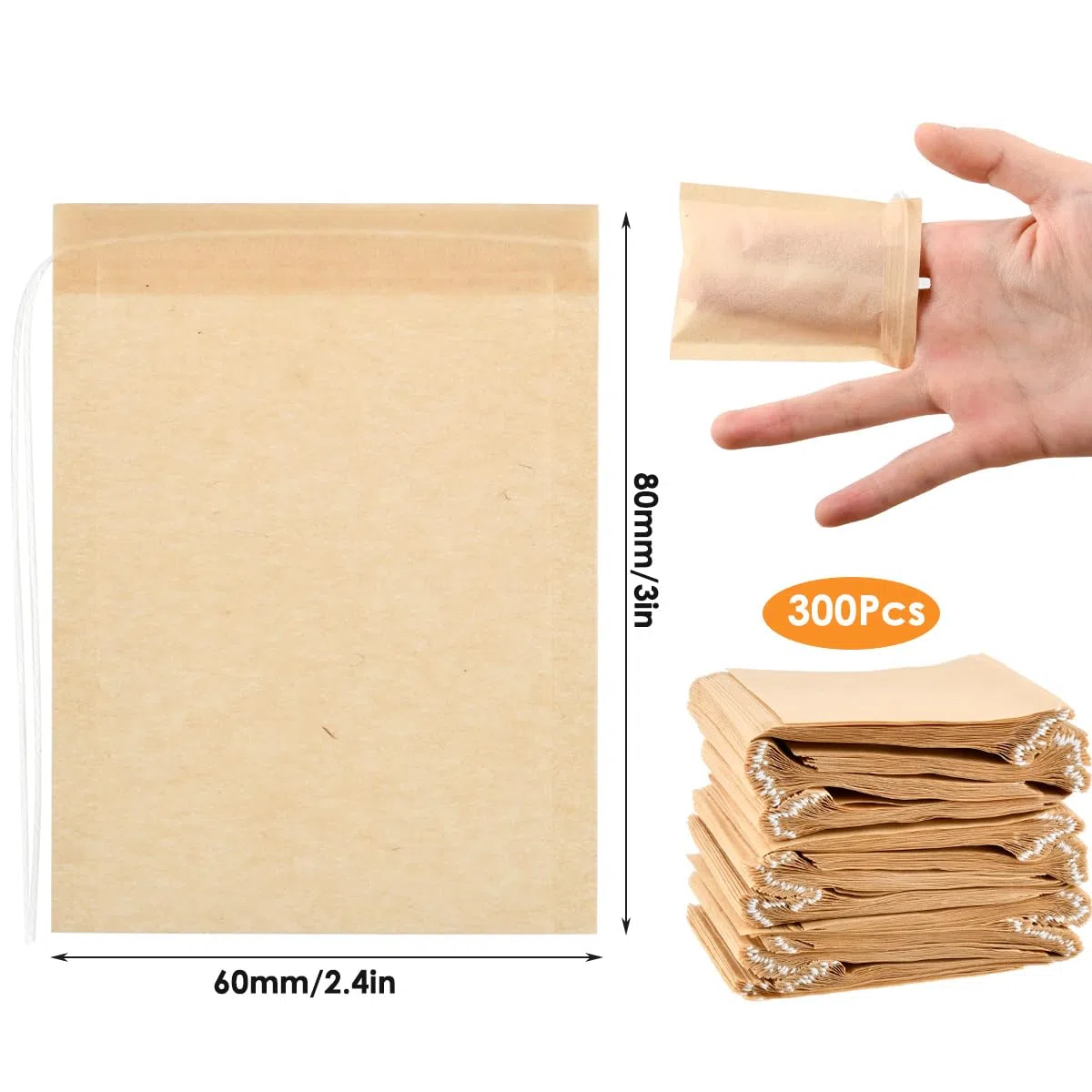 BUYGOO Sacchetti Usa e Getta per il Tè 300PZ con Coulisse, Bustine Filtri Te, Filtri per Tisane Sfuse Te Usa e Getta Filtro Tisana Bustine per Infusione Tisane Sacchetti Filtro per Tè con Coulisse