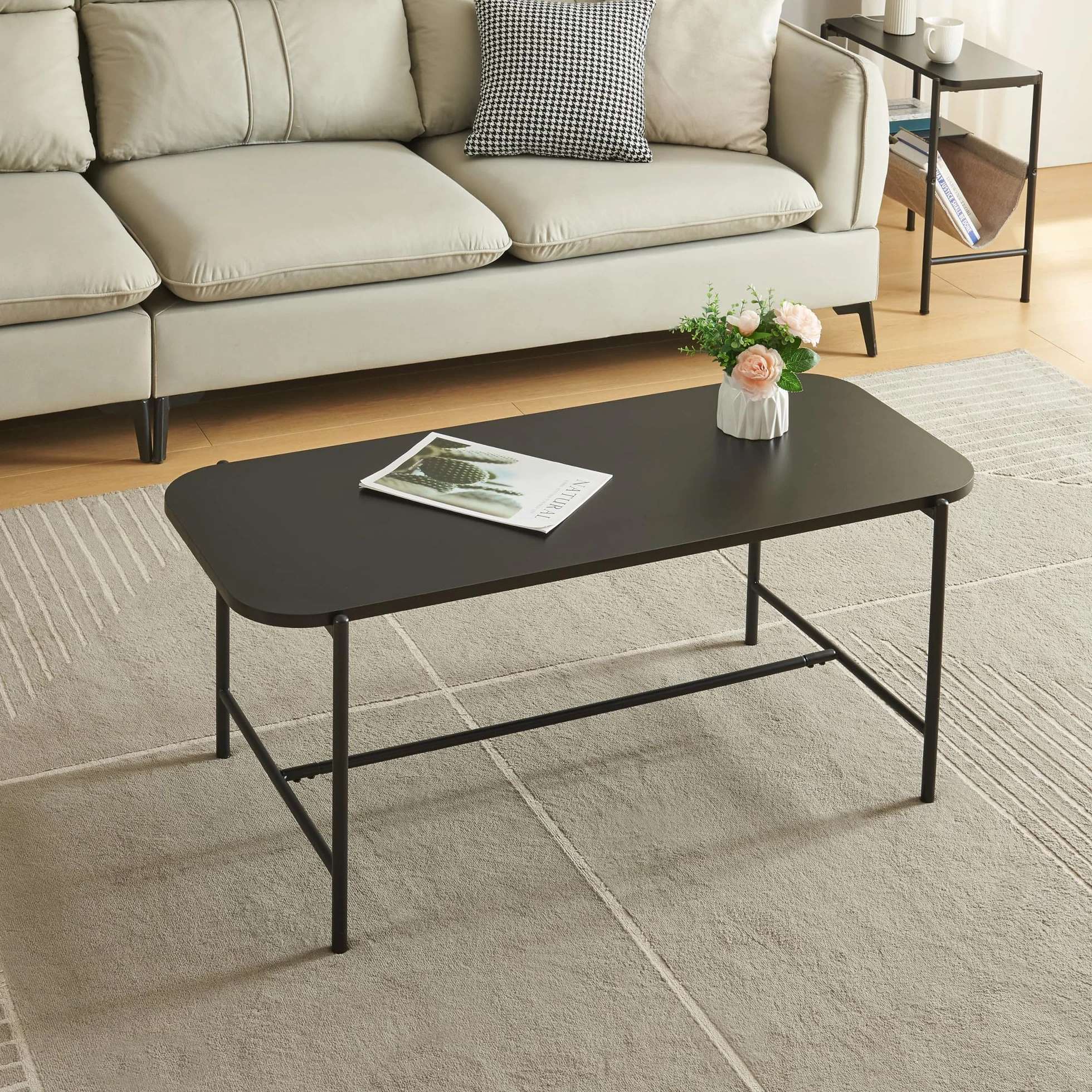 [en.casa] Tavolino Centrale da Salotto Tavolo Basso da Caffè Tavolino con Piano Rettangolare 110 x 50 x 45 cm per Soggiorno - Nero