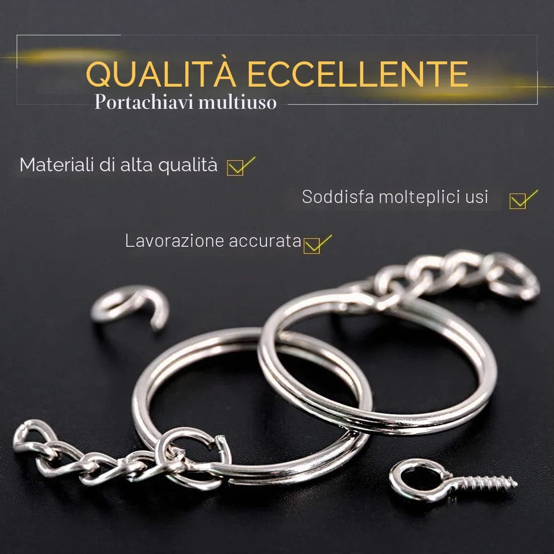 150 Pezzi Anelli Portachiavi, 25mm Anello Portachiavi per Fai da Te Gioielli Oggetti Fatti a Mano e Piccoli Accessori, con 150 Viti Oculari, 150 Anelli Split Jump e 1 Scatola di Plastica