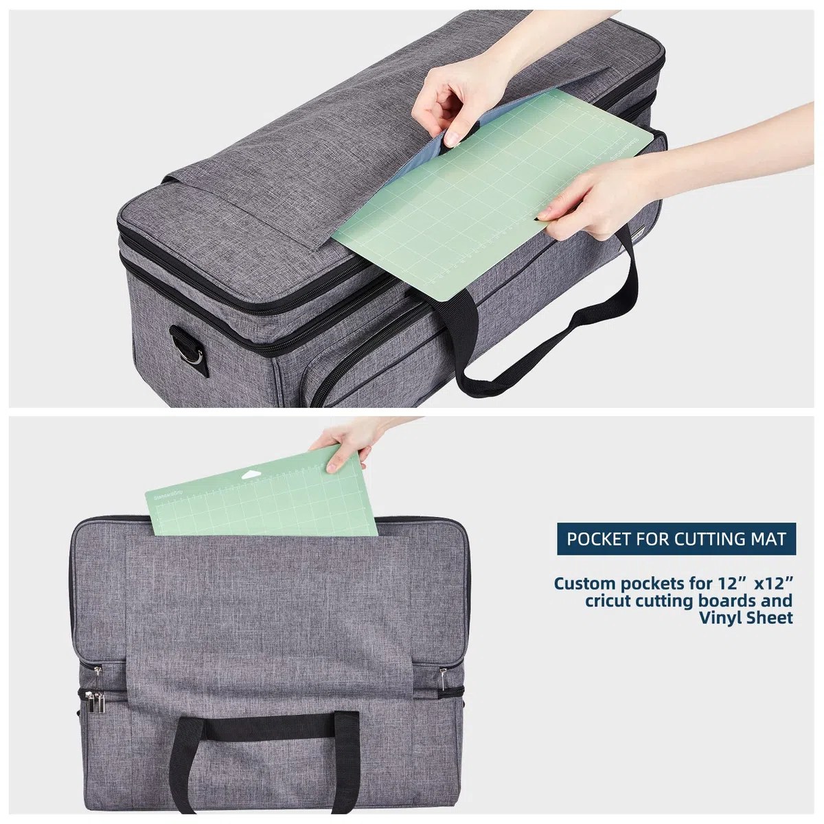 Custodia da trasporto a doppio strato con tasca per tappetino per Cricut Explore Air 2, Cricut Maker, Cricut Maker 3, Cricut Explore 3, multi grandi tasche frontali per attrezzi, accessori e