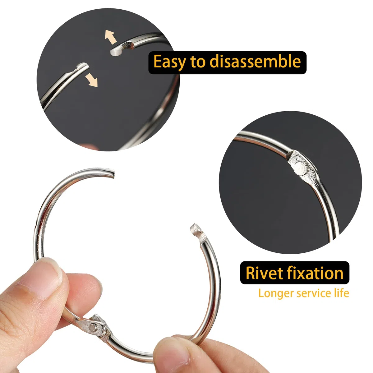 40 anelli per tende da aprire, 50 mm, anelli tondi, clip in metallo per tende e aste per tende (argento)
