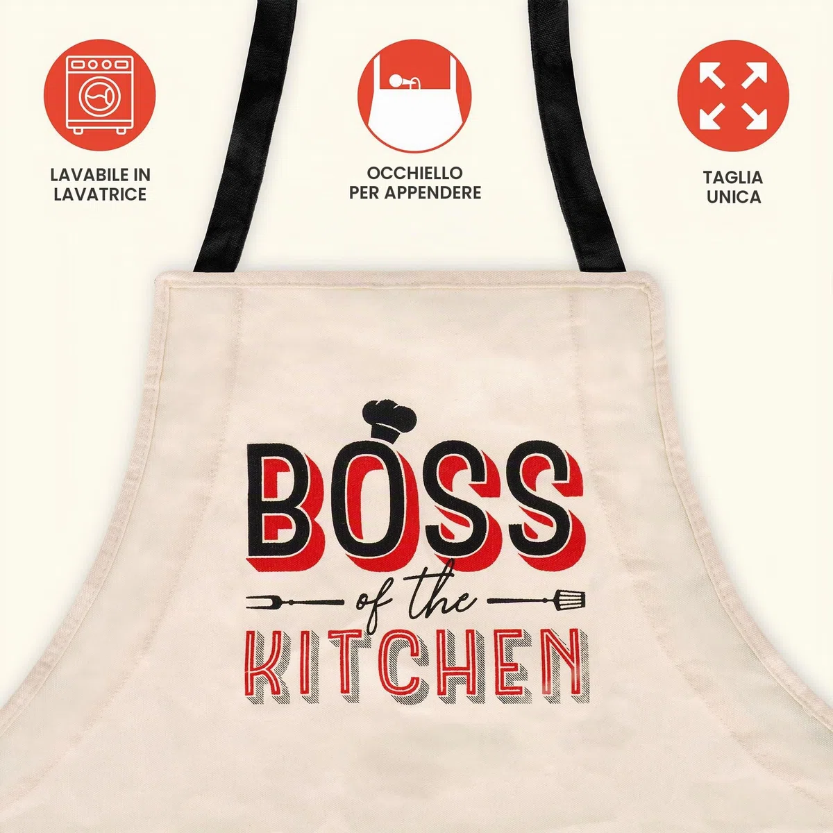 Legami - Grembiule da Cucina Uomo Donna, Super Chef, Tasca Frontale, Regolabile, Taglia Unica, Lavabile in Lavatrice, Dimensioni 56 x 76 cm, Tema Boss of The Kitchen