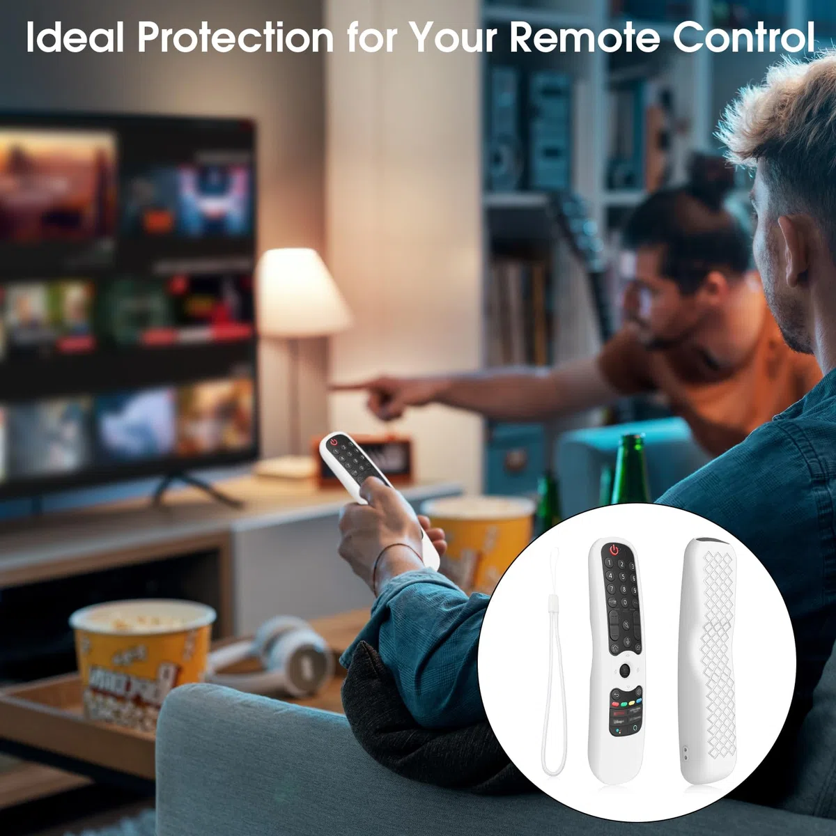 Custodia in Silicone Compatibile con Telecomando LG AN-MR21GA AN-MR21GC MR22GA MR22GN MR23GA MR24GA, Guscio Protettiva Remote Control per LG, Cover Telecomando per LG Magic 2021/2022/2023/2024 Bianco