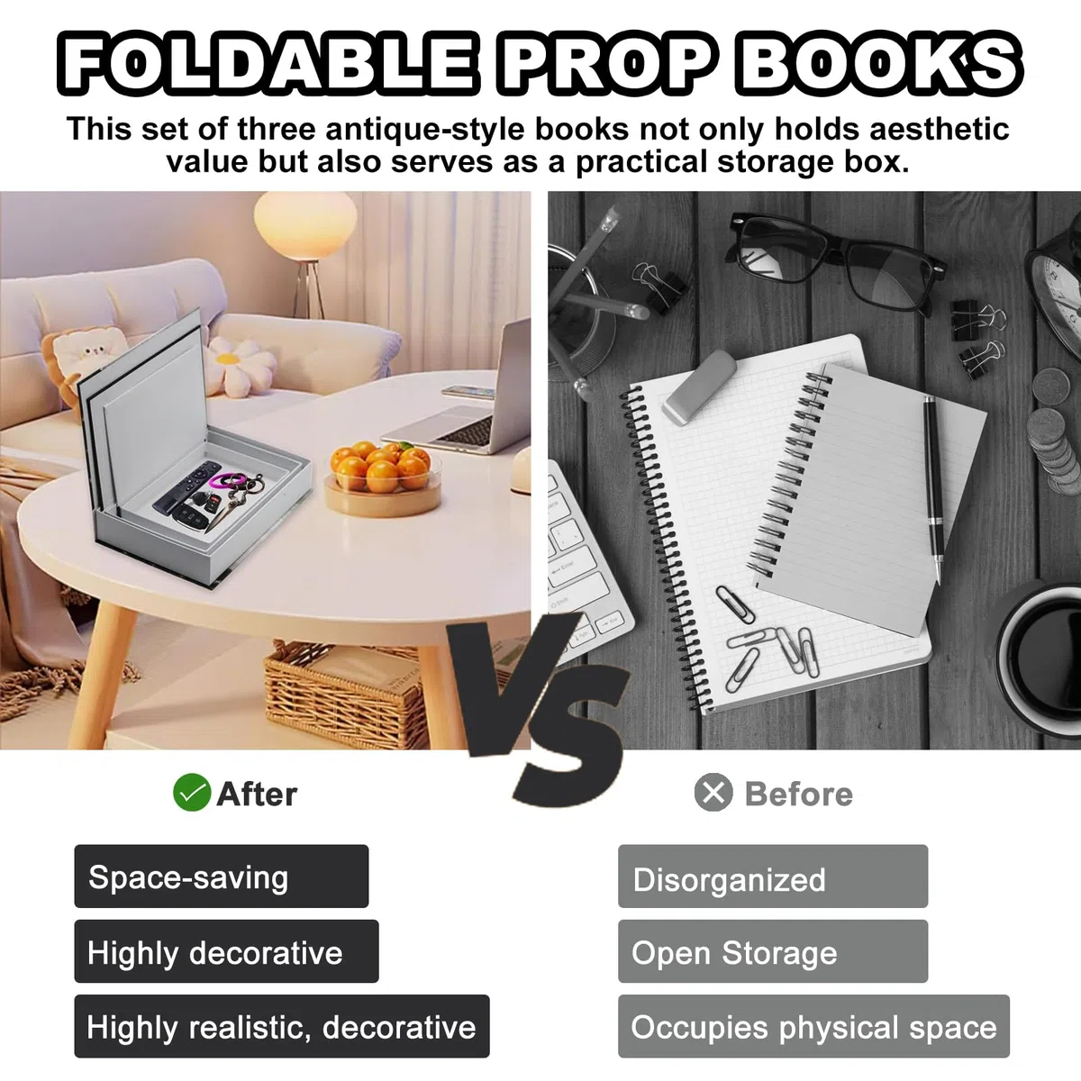 3 Pezzi Libri Decorativi per Arredamento, Scatola Portaoggetti Set Libri in Finto Impilata per Decorazione per Decorazione Domestica, Tavolini da Caffè, Arredamento per Casa Home Decor