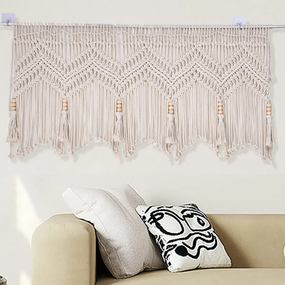 Tende Macrame per finestre, mantovana Macrame Intrecciata da 52x21 Pollici in Corda di Cotone, mantovana Boho Corta a Parete per la Cucina Camera da Letto Bagno Soggiorno portiera Balcone &&