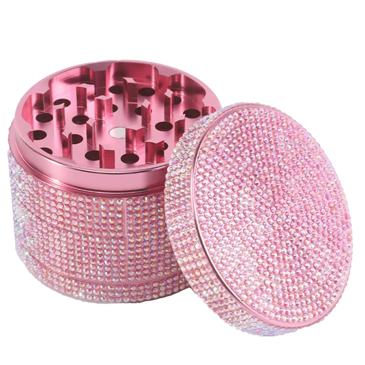 Macinino per Erbe in Alluminio - Macinino a Diamante da 50mm per Erbe Secche e Spezie, Macinino in Metallo a 4 Parti con Raccoglitore di Polline (Rosa)