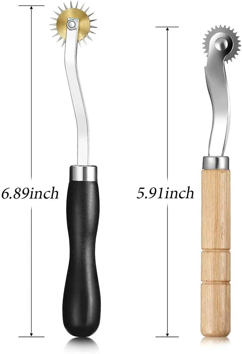 Ruote Cucire Strumenti Rotella per Sarti Tessuto Carta Cuoio con Dentini Ruota a Pressione Manico in Legno Manico Design Ergonomico 2 Pezzi