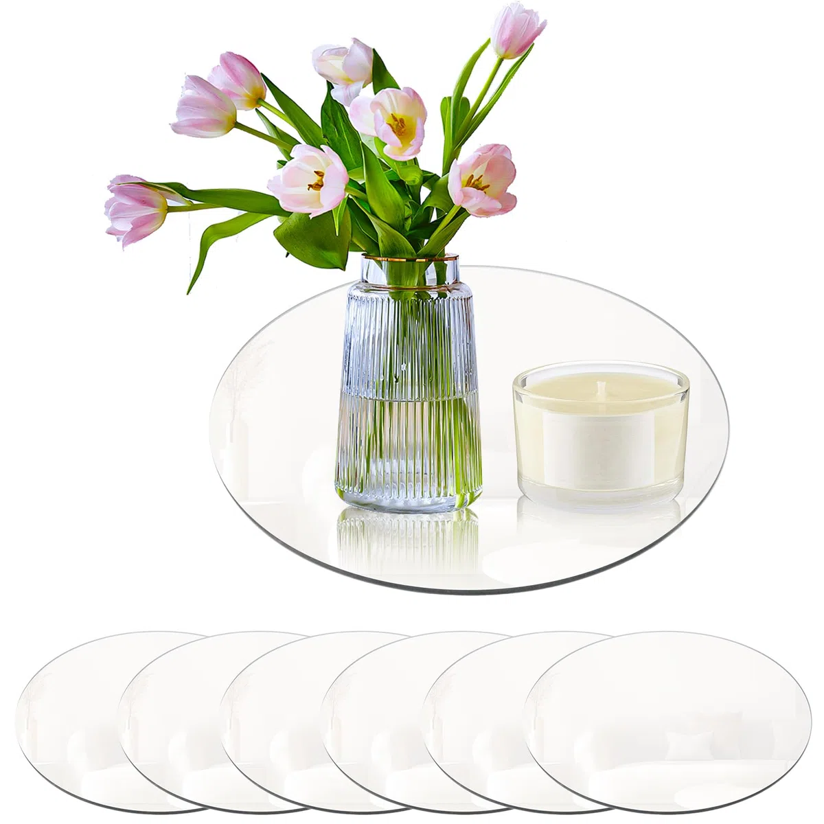 6 vassoi rotondi a specchio, diametro 20 cm, per decorare, piatto rotondo in vetro acrilico, vassoi per tavolo di nozze, tavolo da tavola, decorazione per la casa