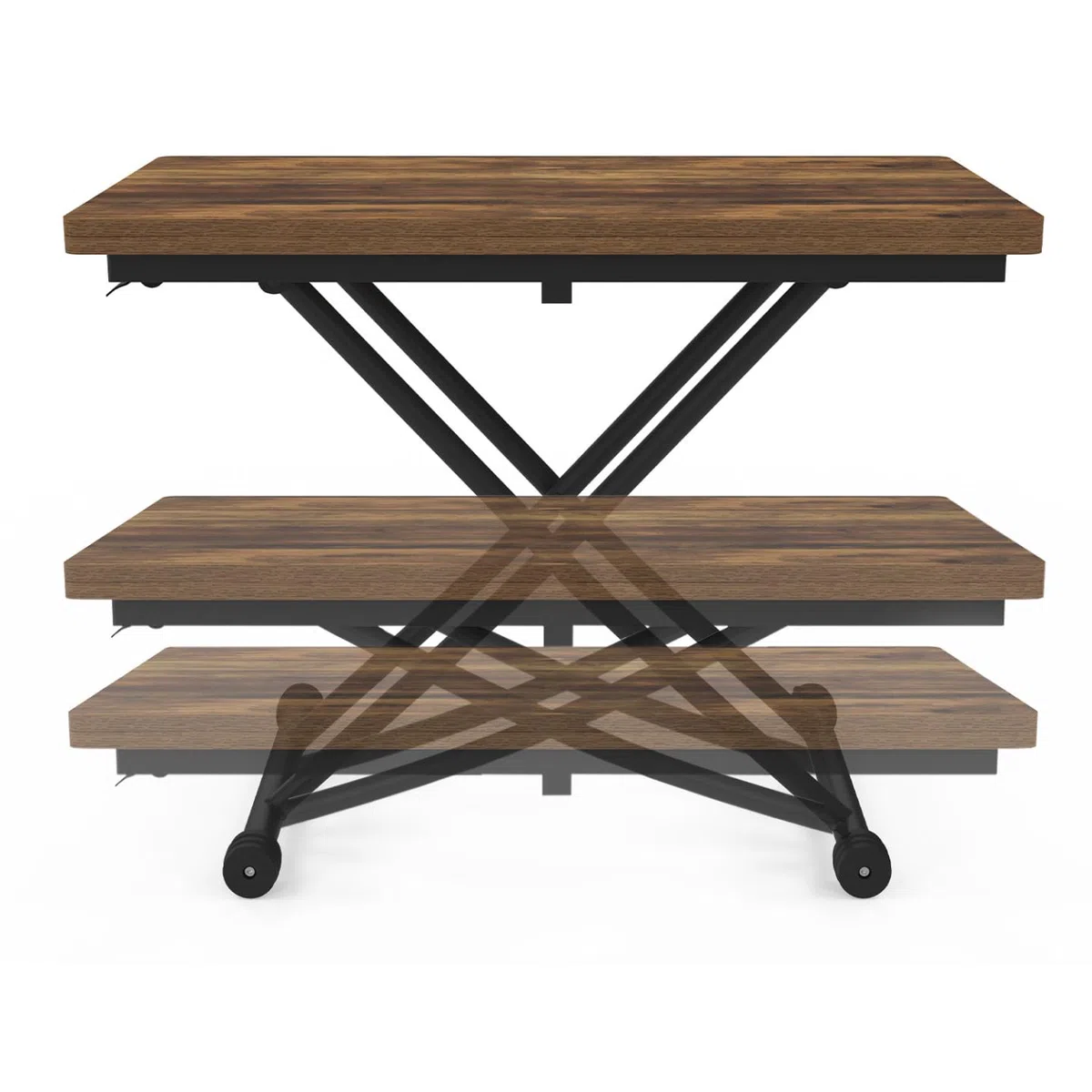 IDMarket - Tavolino 2 in 1 URBANA, trasformabile in tavolo da pranzo rettangolare, 100 cm, legno scuro e nero, design industriale