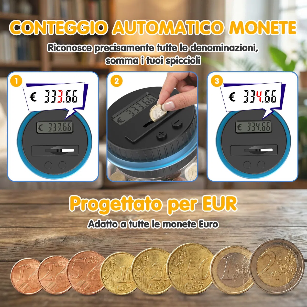 Pup Go Salvadanaio Elettronico Digitale Trasparente con Display LCD, Grande Capacità da 1.8L Euro Contasoldi, Contamonete Apribile per Bambini e Ragazze, Gigante Contatore Monete Automatico per Adulti