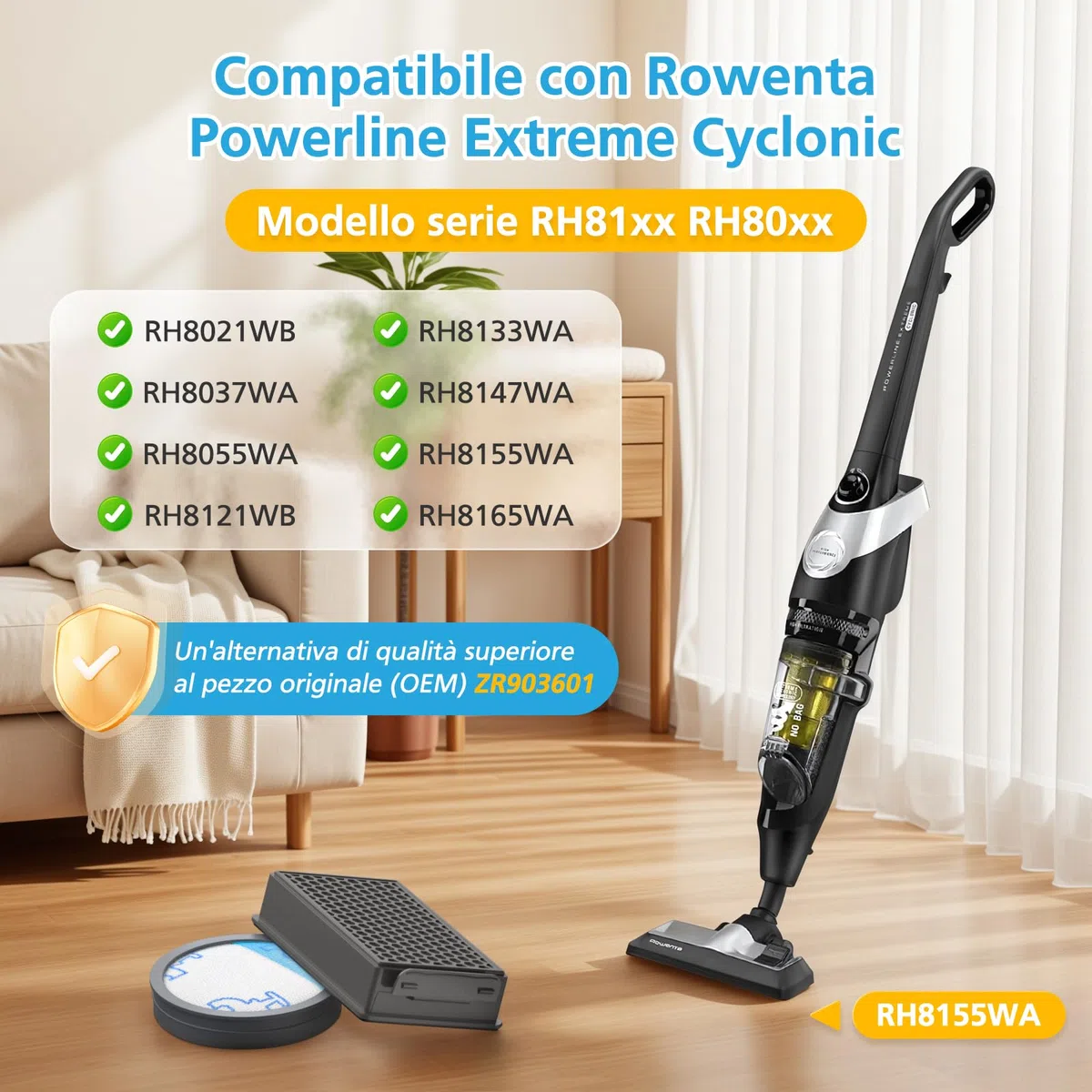 Funnytime Filtro HEPA per aspirapolvere ciclonico Rowenta Powerline Extreme RH8021WB RH8037WA RH8055WA RH8121WB RH8133WA RH8147WA RH8155WA RH8165WA, (Confronta ZR903601), 2 set